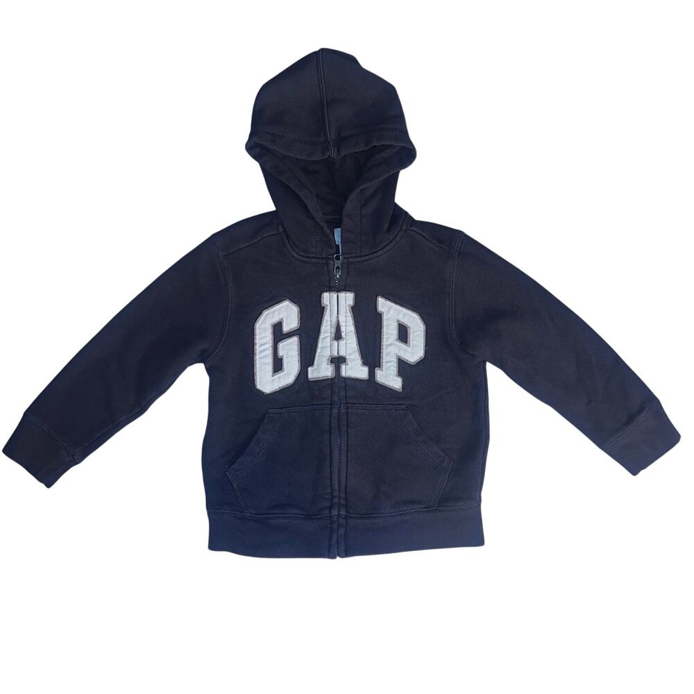 GAP Kids Navy White Logo Full Zip Hoodie - Size: 4 Hooded Sweatshirt